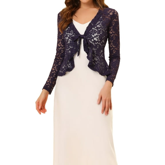 DARING DIVA Women's Ruffled Hem Floral Lace Crop Shrug Cardigan XL Purple