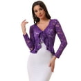 thumbnail image 1 of DARING DIVA Women's Ruffled Hem Floral Lace Crop Shrug Cardigan XS Violet Purple, 1 of 6