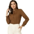 thumbnail image 1 of DARING DIVA Women's Ruffled Lace Button Up Long Sleeve Shirt S Brown, 1 of 6