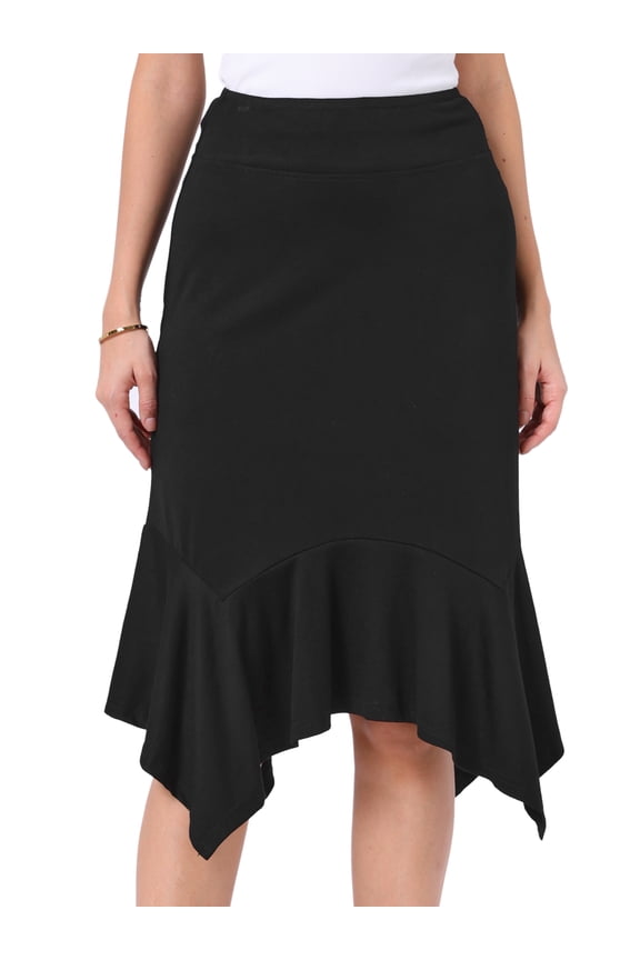Women's Ruffled Midi Flowy A-Line Handkerchief Hem Skirt X-Large Black