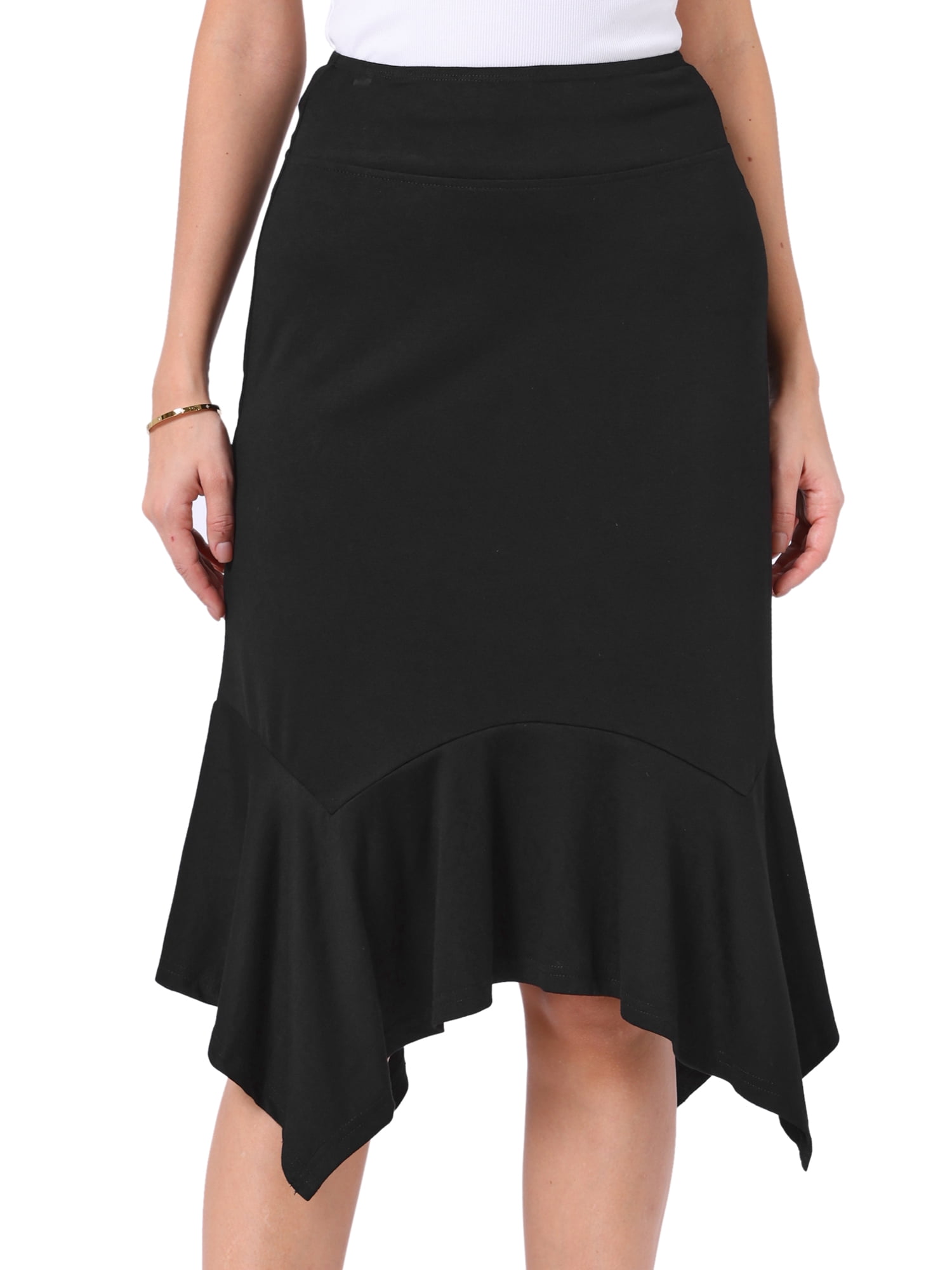 DARING DIVA Women's Ruffled Midi Flowy A-Line Handkerchief Hem Skirt X-Small Black