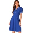 thumbnail image 1 of DARING DIVA Women's Ruffled Peter Pan Collar Midi Dresses M Royal Blue, 1 of 6