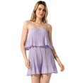 thumbnail image 1 of DARING DIVA Women's Ruffled Pleated Spaghetti Strap Sleeveless Rompers S Purple, 1 of 6