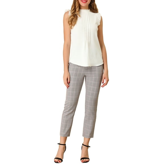 DARING DIVA Women's Ruffled Trim Pleated Plain Blouse Top XS White