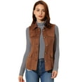 thumbnail image 1 of DARING DIVA Women's Rustic Button Up Utility Anorak Cargo Vest L Brown, 1 of 6