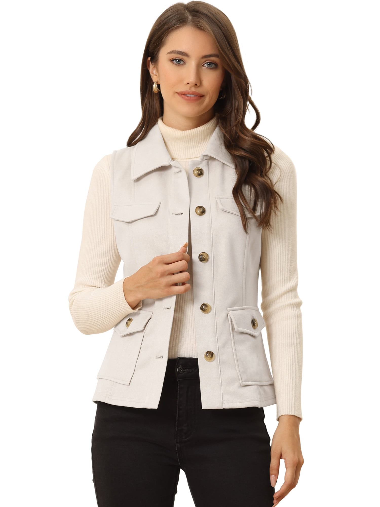 DARING DIVA Women's Rustic Button Up Utility Anorak Cargo Vest XL Beige