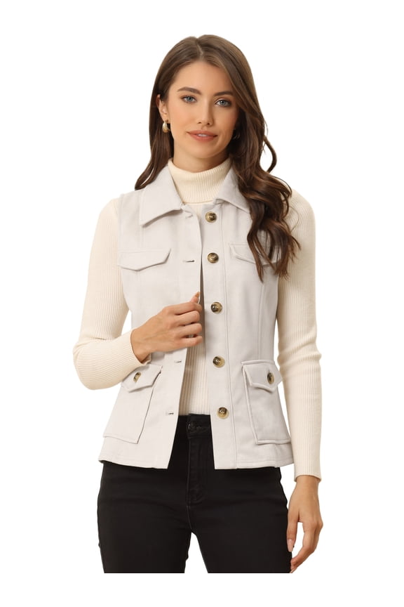 Women's Rustic Button Up Utility Anorak Cargo Vest XL Beige