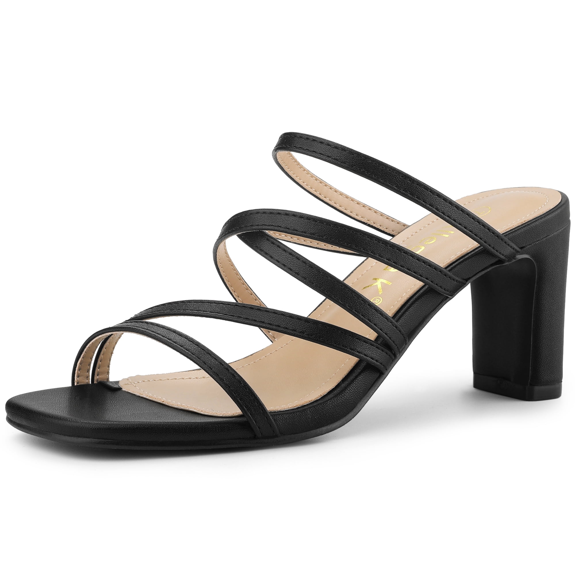 DARING DIVA Women's Sandals Block Heeleds Crisscross Strap Sandals Black 8.5