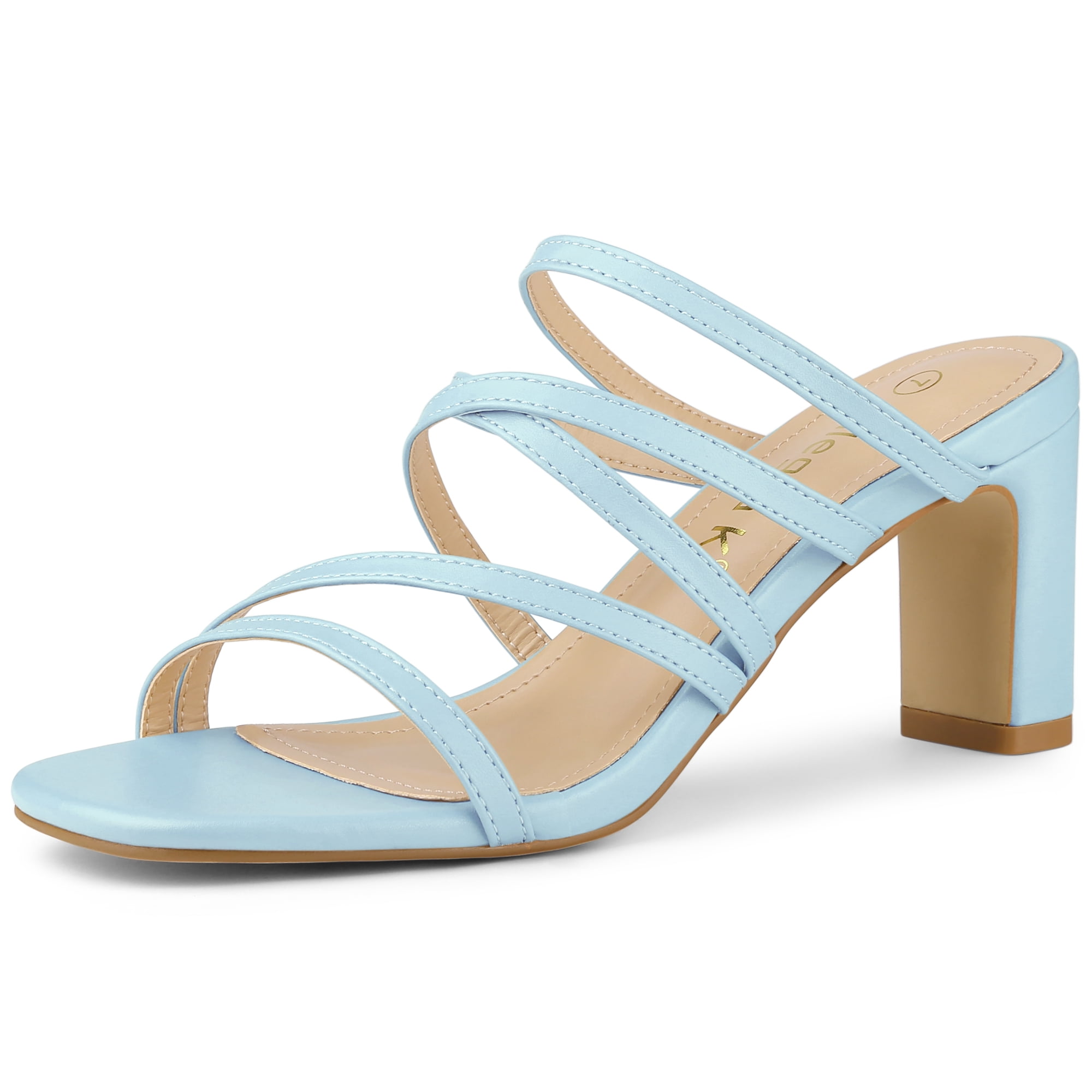 DARING DIVA Women's Sandals Block Heeleds Crisscross Strap Sandals Blue 10