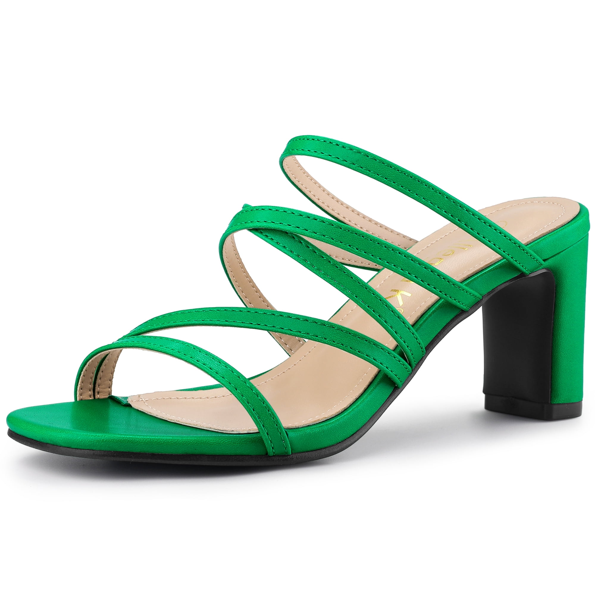 DARING DIVA Women's Sandals Block Heeleds Crisscross Strap Sandals Green 7