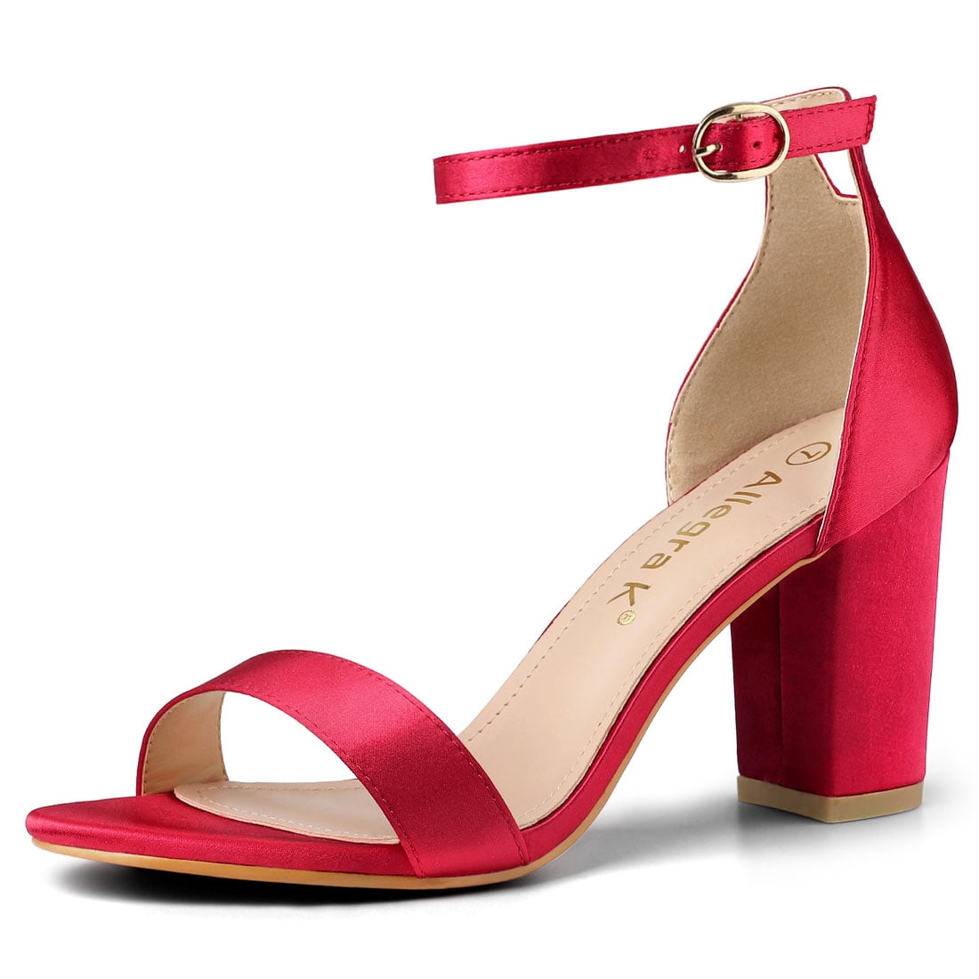 DARING DIVA Women's Satin Ankle Strap Chunky Heels Red 8
