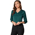 thumbnail image 1 of DARING DIVA Women's Satin Blouse Long Sleeve V Neck Top Shirts M Blue Green, 1 of 6