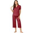 thumbnail image 1 of DARING DIVA Women's Satin Button Down Pajamas Sets XS Wine Red, 1 of 6