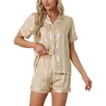 thumbnail image 1 of DARING DIVA Women's Satin Button Down Shirt and Shorts Pajama Set M Champagne, 1 of 5