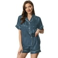 thumbnail image 1 of DARING DIVA Women's Satin Button Down Shirt and Shorts Pajama Set XS Blue Green, 1 of 5
