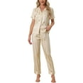 thumbnail image 1 of DARING DIVA Women's Satin Button Down Short Sleeve Long Pants Pajama Set L Champagne, 1 of 5