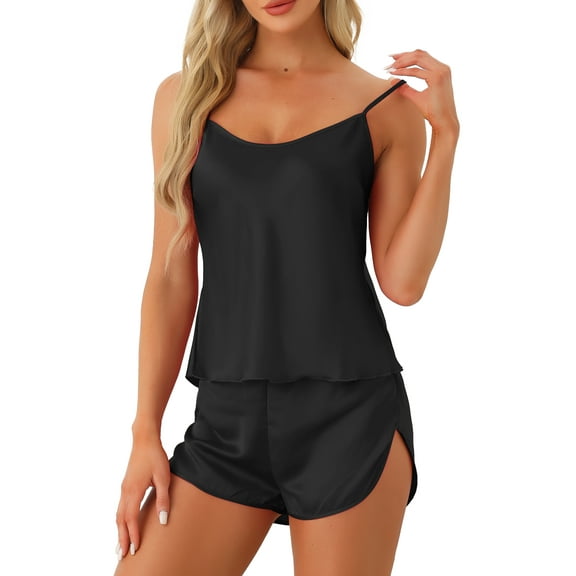 DARING DIVA Women's Satin Cami Short Sleepwear Silky Pajamas Sets Black XS