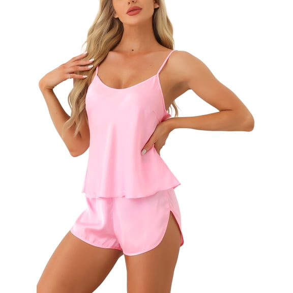 DARING DIVA Women's Satin Cami Short Sleepwear Silky Pajamas Sets Pink XS
