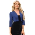 thumbnail image 1 of DARING DIVA Women's Satin Cardigan 3/4 Sleeve Cropped Work Bolero Shrug M Dark Blue, 1 of 5