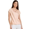 thumbnail image 1 of DARING DIVA Women's Satin Cowl Neck Short Sleeve Casual Blouses XL Pink, 1 of 6