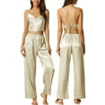 thumbnail image 1 of DARING DIVA Women's Satin Cowl Neck Sleeveless Crop Cami Pajama Set XS Khaki, 1 of 5