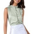 thumbnail image 1 of DARING DIVA Women's Satin Elegant Sleeveless One Button Office Blouse S Bean Green, 1 of 6