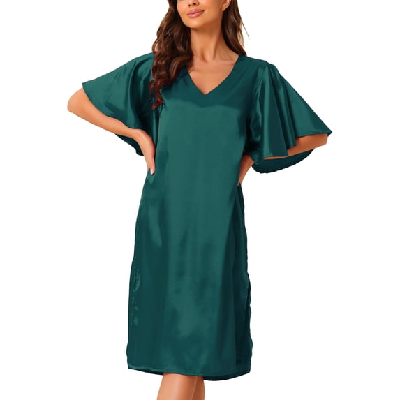 DARING DIVA Women's Satin Flare Bell Short Sleeve Nightgown XS Green