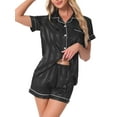thumbnail image 1 of DARING DIVA Women's Satin Front Single Pocket Pajamas Sets M Black, 1 of 7