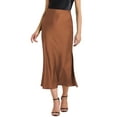 thumbnail image 1 of DARING DIVA Women's Satin High Waist Elastic Waist Split A Line Midi Skirts S Brown, 1 of 6