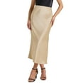 thumbnail image 1 of DARING DIVA Women's Satin High Waist Elastic Waist Split A Line Midi Skirts S Champagne, 1 of 6