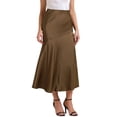 thumbnail image 1 of DARING DIVA Women's Satin High Waist Flowy Elegant Mermaid Maxi Skirts S Brown, 1 of 6