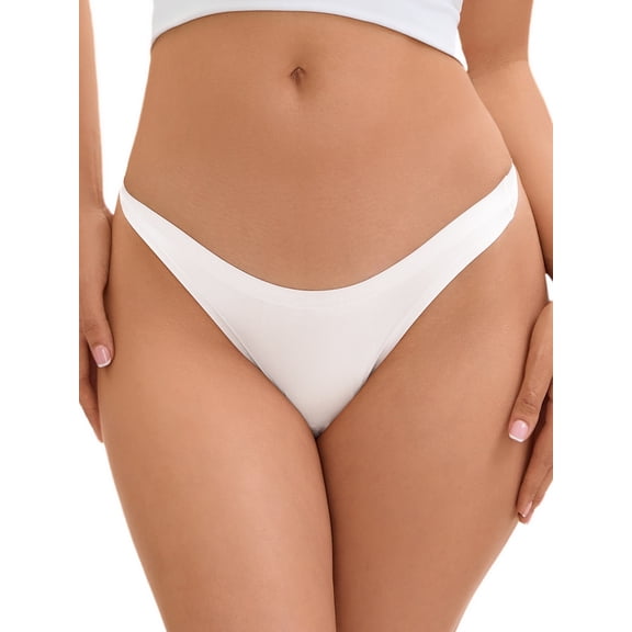 DARING DIVA Women's Satin Invisible Bikini Comfortable No-Show Thongs S White