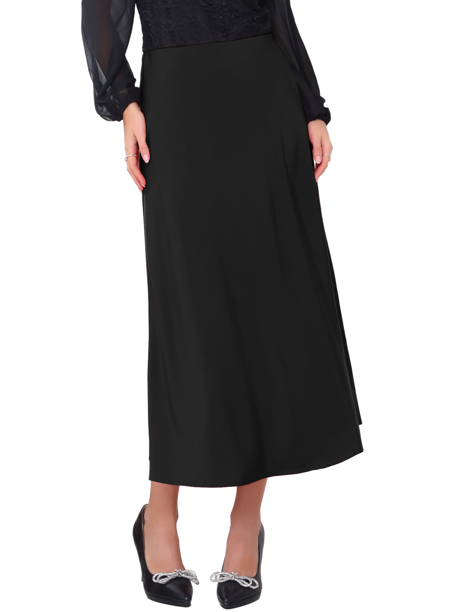 DARING DIVA Women's Satin Maxi Formal A-Lined Cocktail Mermaid Skirts Medium Black