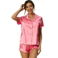 thumbnail image 1 of DARING DIVA Women's Satin Pajama Set Button Shirt and Shorts Loungwear Light Pinks XL, 1 of 6