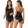 thumbnail image 1 of DARING DIVA Women's Satin Backless Lingerie Tops with Shorts Cami Pajamas Sets S Black, 1 of 6