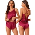 thumbnail image 1 of DARING DIVA Women's Satin Backless Lingerie Tops with Shorts Cami Pajamas Sets XL Red, 1 of 7