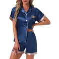 thumbnail image 1 of DARING DIVA Women's Satin Pajamas Sleepwear Button Down Contrast Color Tops M Blue, 1 of 7