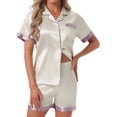 thumbnail image 1 of DARING DIVA Women's Satin Pajamas Sleepwear Button Down Contrast Color Tops XS White, 1 of 7
