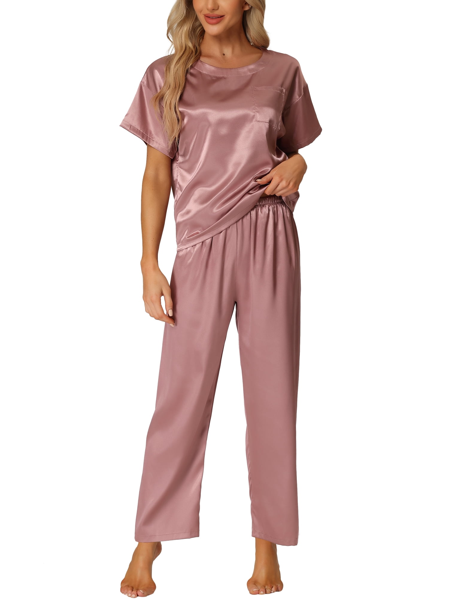 DARING DIVA Women's Satin Pajamas Sleepwear Summer Outfits Short Sleeves Tops XL Purple