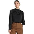 thumbnail image 1 of DARING DIVA Women's Satin Pleated Puff Sleeves Blouses S Black, 1 of 6