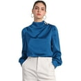 thumbnail image 1 of DARING DIVA Women's Satin Pleated Puff Sleeves Blouses S Blue, 1 of 6