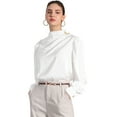 thumbnail image 1 of DARING DIVA Women's Satin Pleated Puff Sleeves Blouses S White, 1 of 6