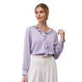 thumbnail image 1 of DARING DIVA Women's Satin Ruffle V Neck Long Sleeve Casual Blouse S Light Purple, 1 of 6