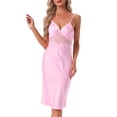 thumbnail image 1 of DARING DIVA Women's Satin Sheer Lace Design Adjustable Straps Nightgown L Pink, 1 of 8