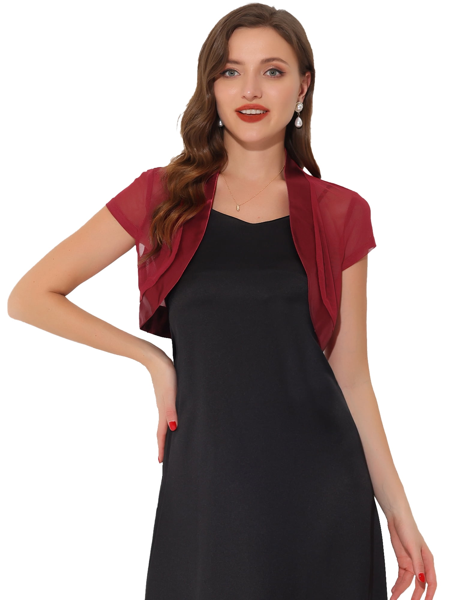 DARING DIVA Women's Satin Shrug Bolero Cap Sleeve Mesh Crop Cardigan L ...