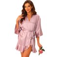 thumbnail image 1 of DARING DIVA Women's Satin Silky 3/4 Sleeves Tie Waist Loungewear Robes S Pink, 1 of 6