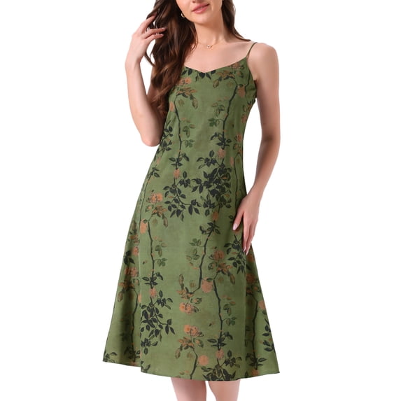 DARING DIVA Women's Satin Spaghetti Strap Sleeveless V Neck Nightgown S Orange Flower