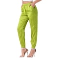 thumbnail image 1 of DARING DIVA Women's Satin Straight Leg Ankle Length Joggers Large Fluorescent Yellow, 1 of 5