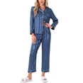 thumbnail image 1 of DARING DIVA Women's Satin Stripe Button Down Pajama Sets XL Blue, 1 of 6