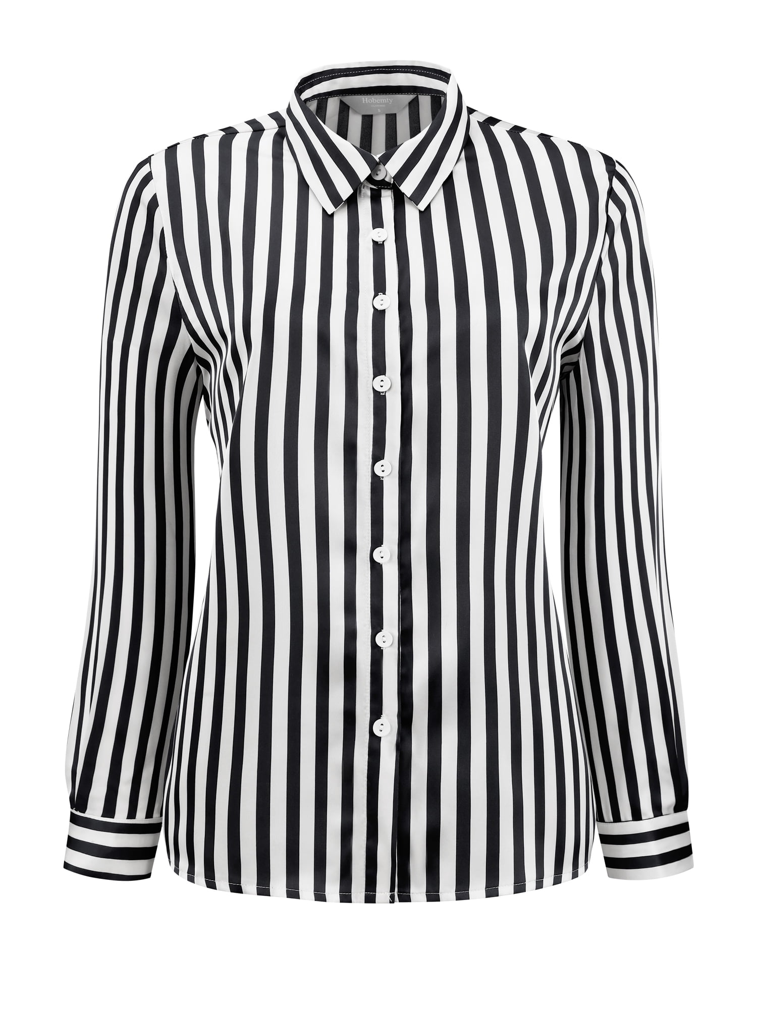 DARING DIVA Women's Satin Striped Shirt Long Sleeve Office Blouse 2XL Black White